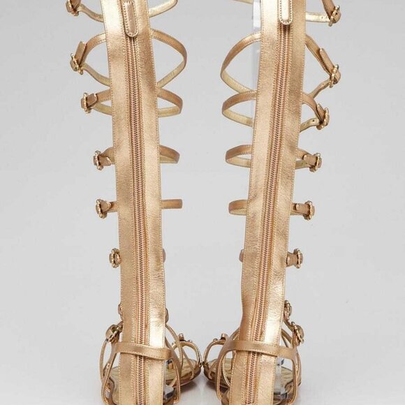 Chanel Gold Leather Flat Gladiator Boot Sandals Size 5.5/36 - Picture 5 of 5